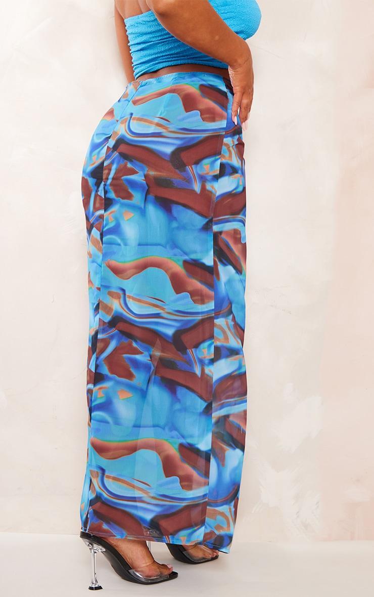 Shape Blue Abstract Print Woven Low Rise Maxi Skirt Product Image