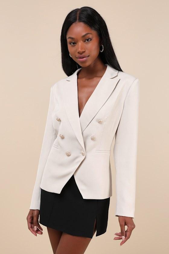 Major Poise Beige Twill Double-Breasted Blazer Product Image