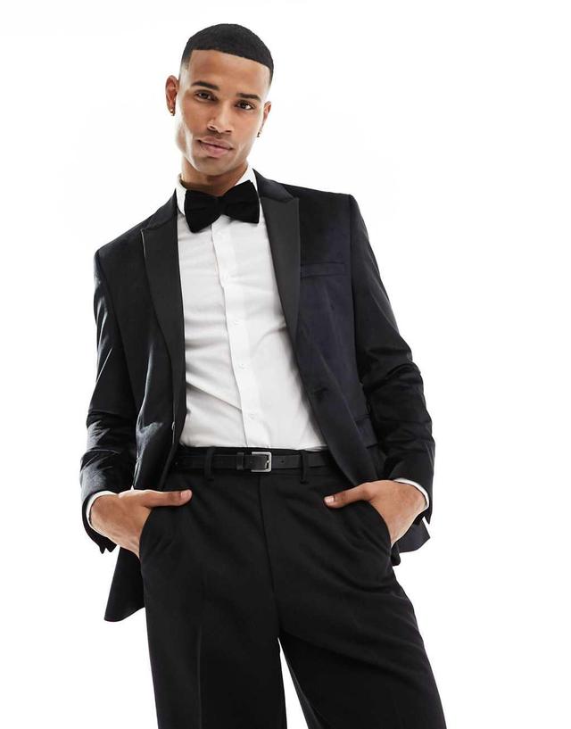 ASOS DESIGN skinny velvet blazer in black Product Image