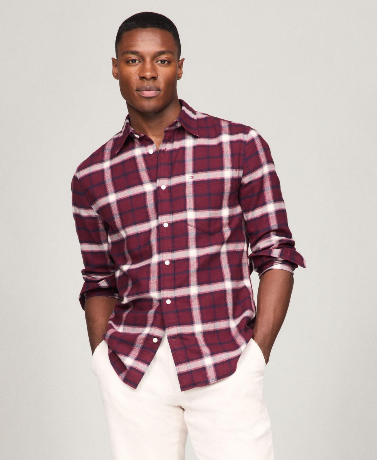 Tommy Hilfiger Mens Shadow Check Cotton Shirt - Deep Rouge Product Image