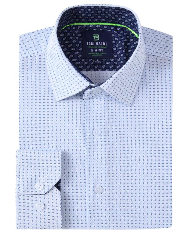 Mens Slim Fit Performance Long Sleeve Geometric Dress Shirt Product Image