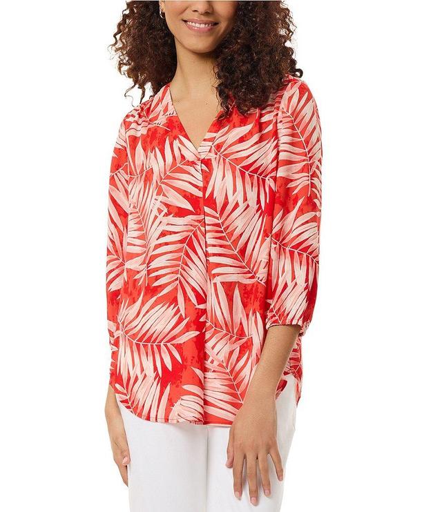 Jones New York Kelly Printed Chiffon V-Neck 3/4 Sleeves Pleated Front Top Product Image