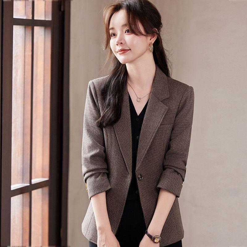 Lapel Collar Plain Single Breasted Blazer Product Image