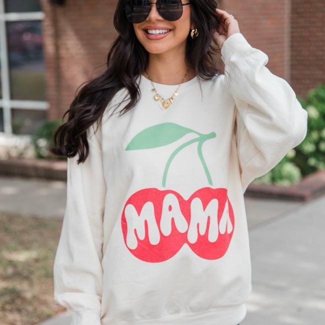 Mama Cherry Cream Oversized Graphic Sweatshirt Product Image