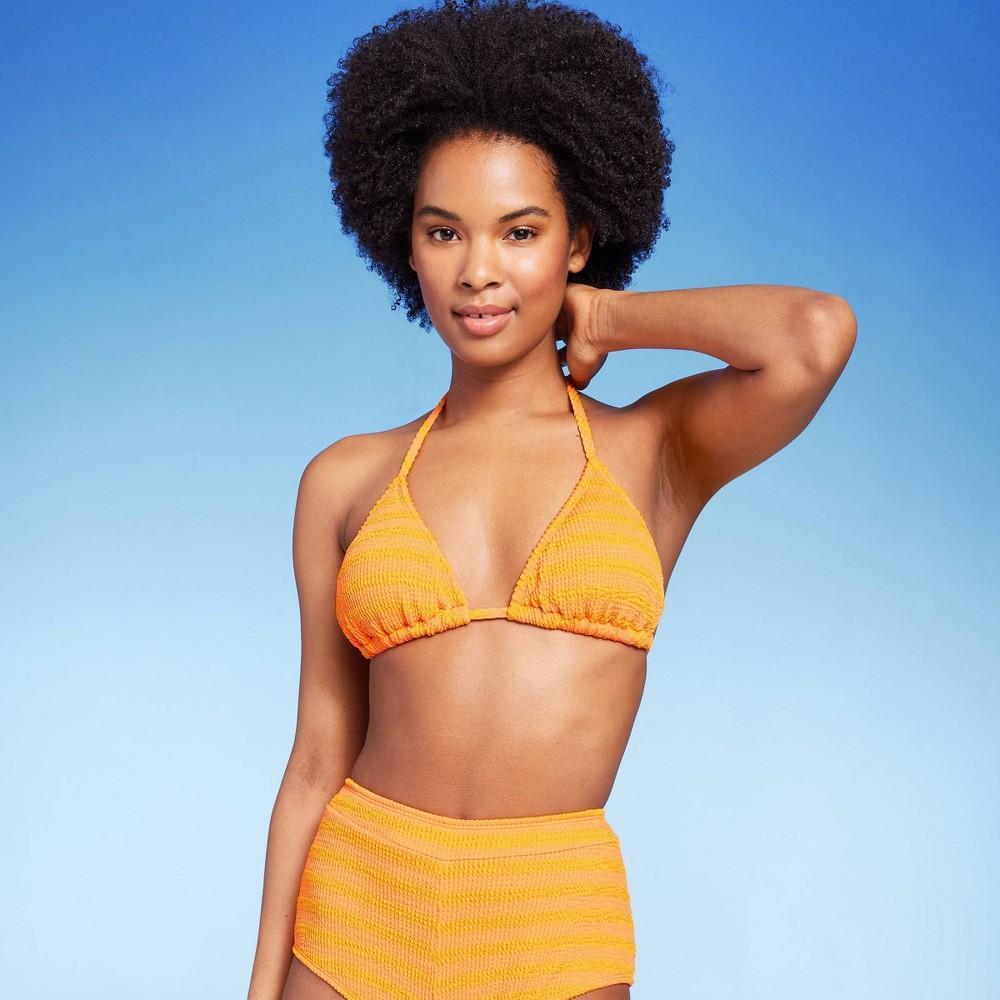 Womens Textured Striped Triangle Bikini Top - Wild Fable Orange M Product Image