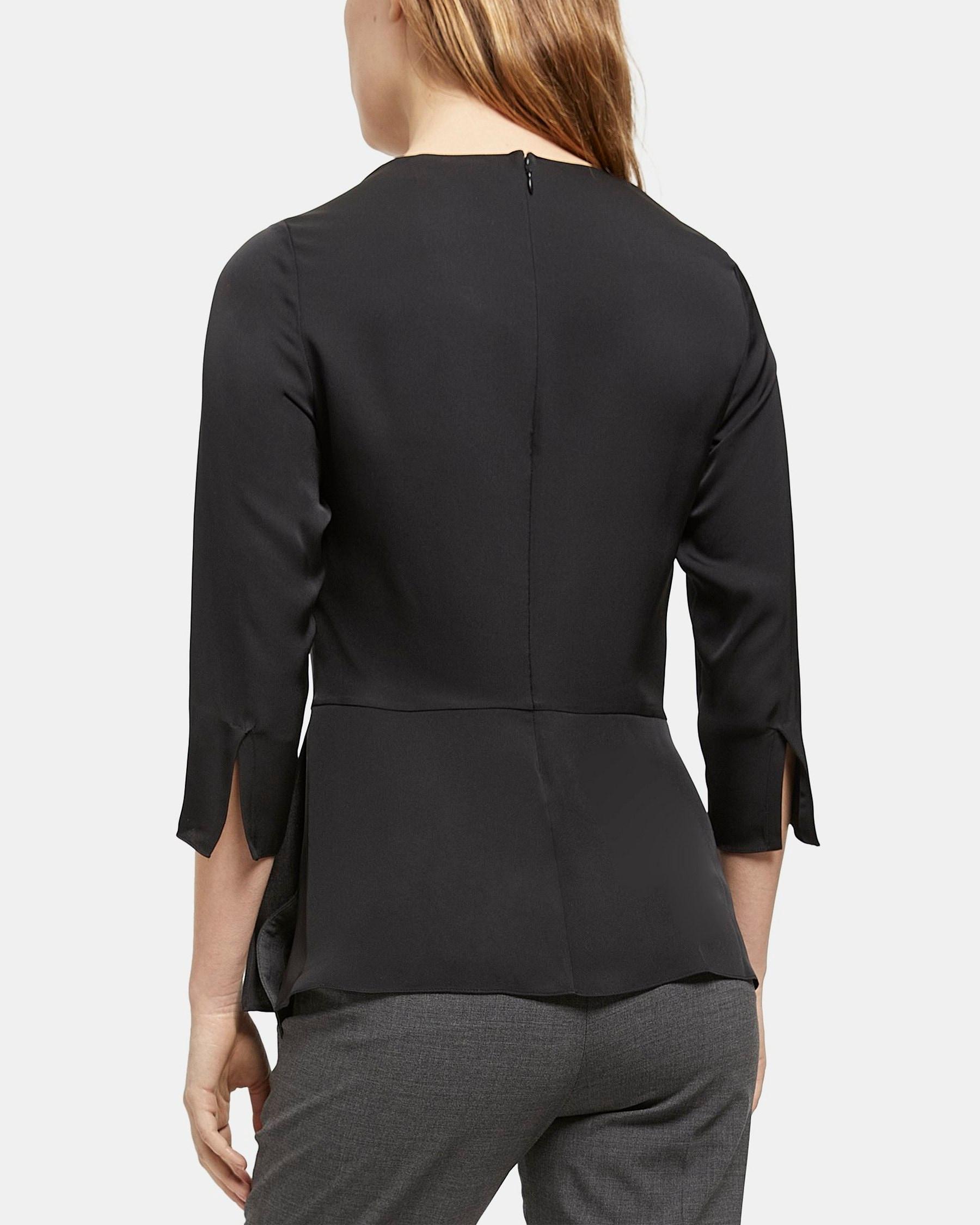 Long-Sleeve Peplum Top in Silk Georgette Product Image