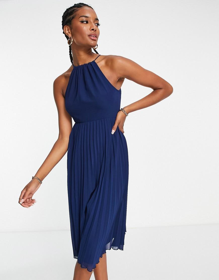 ASOS DESIGN pleated chiffon midi dress with halter neck Product Image