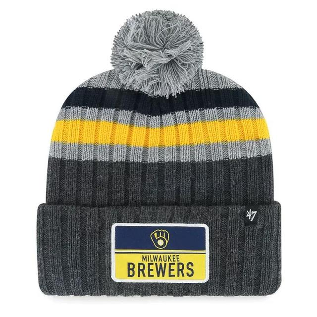 Mens 47 Gray Milwaukee Brewers Stack Cuffed Knit Hat with Pom Product Image