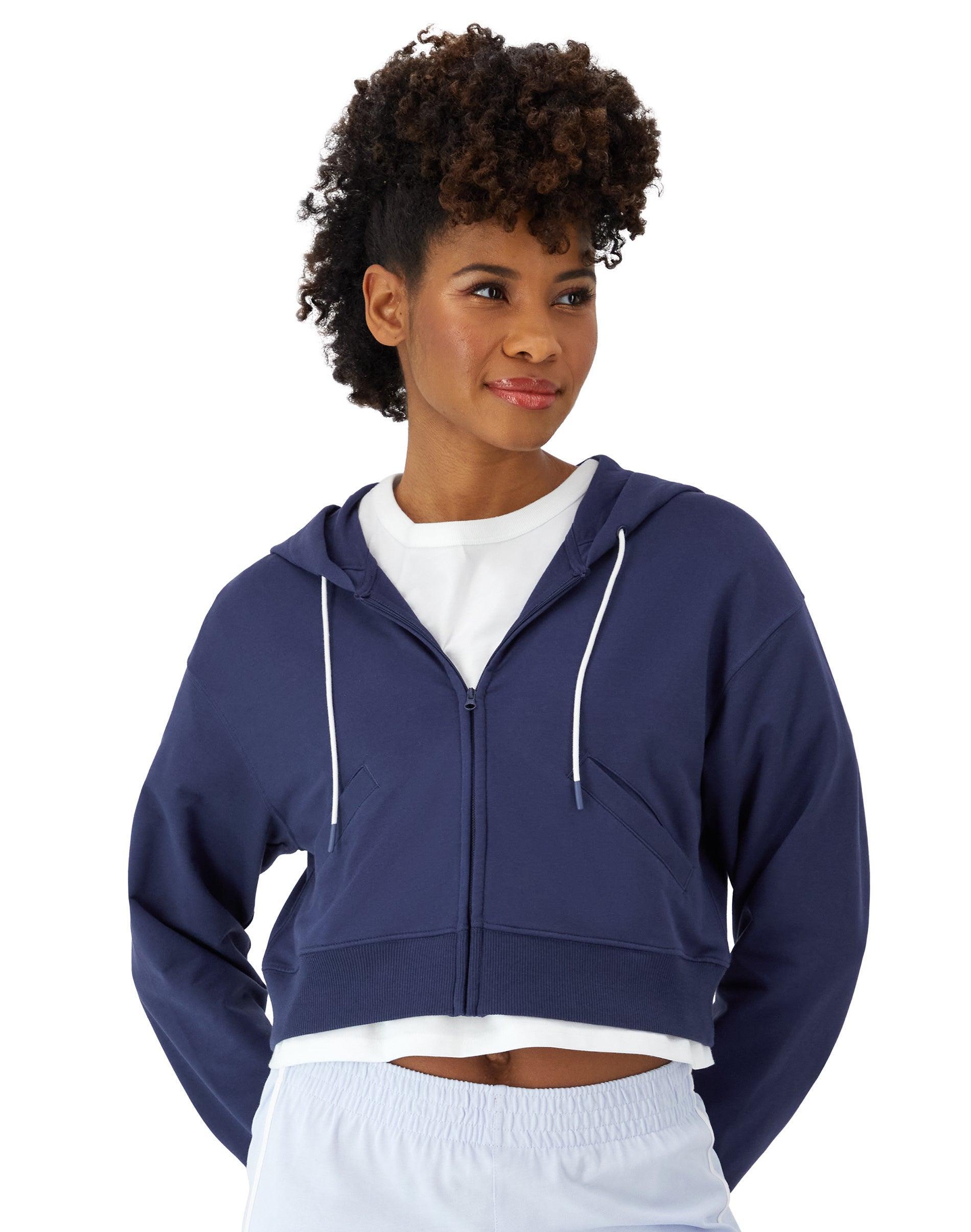 Womens Champion French Terry Cropped Hoodie, C Logo Black L Product Image