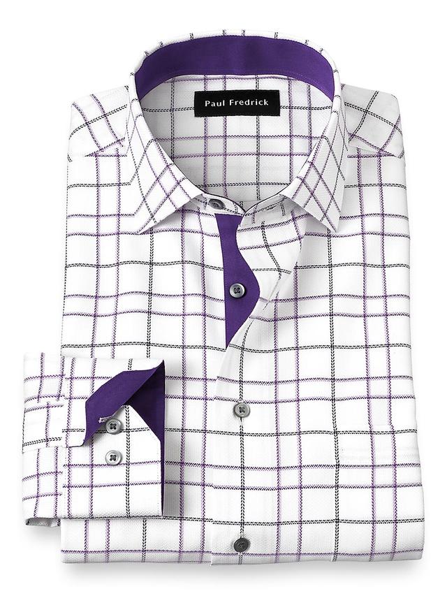 Non-iron Cotton Windowpane Dress Shirt With Contrast Trim Product Image