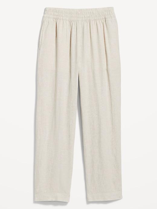 High-Waisted Linen-Blend Straight Pants Product Image