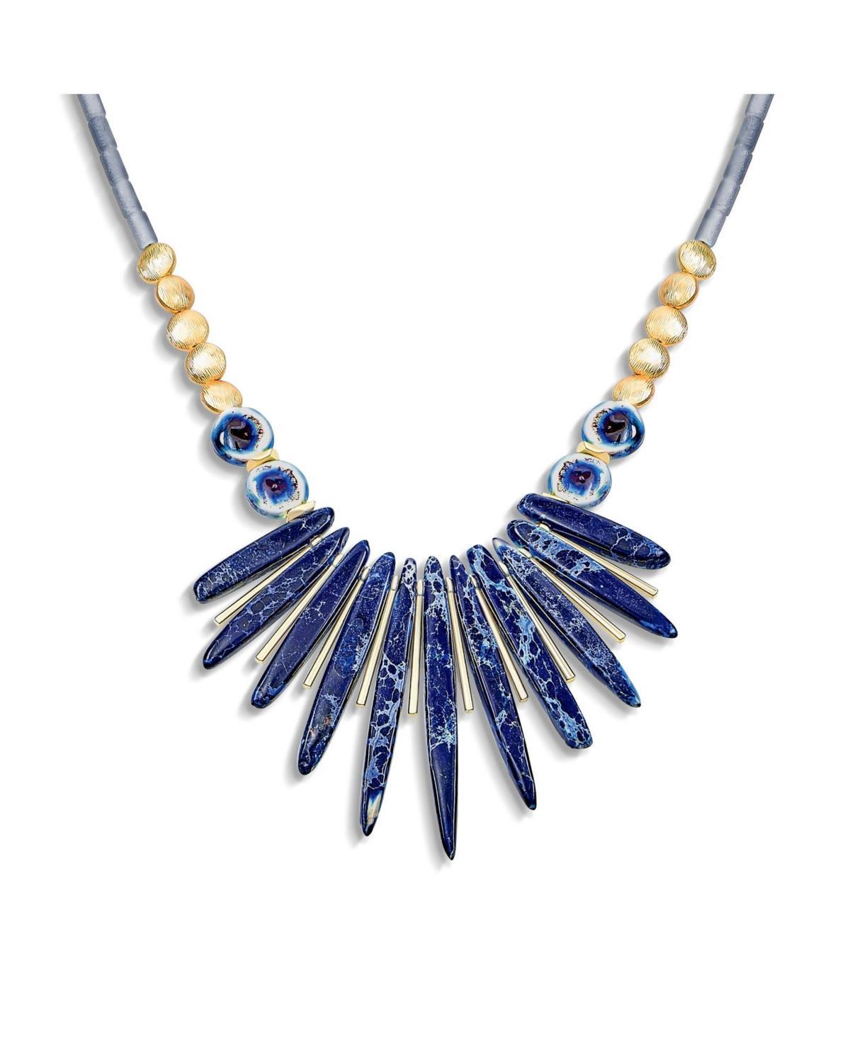 Bling Jewelry Blue Peck Organic Faceted Beads Gemstone Irregular Stone Bib Fan Statement Collar Choker Necklaces Western Jewelry For Women Gold Plated Product Image