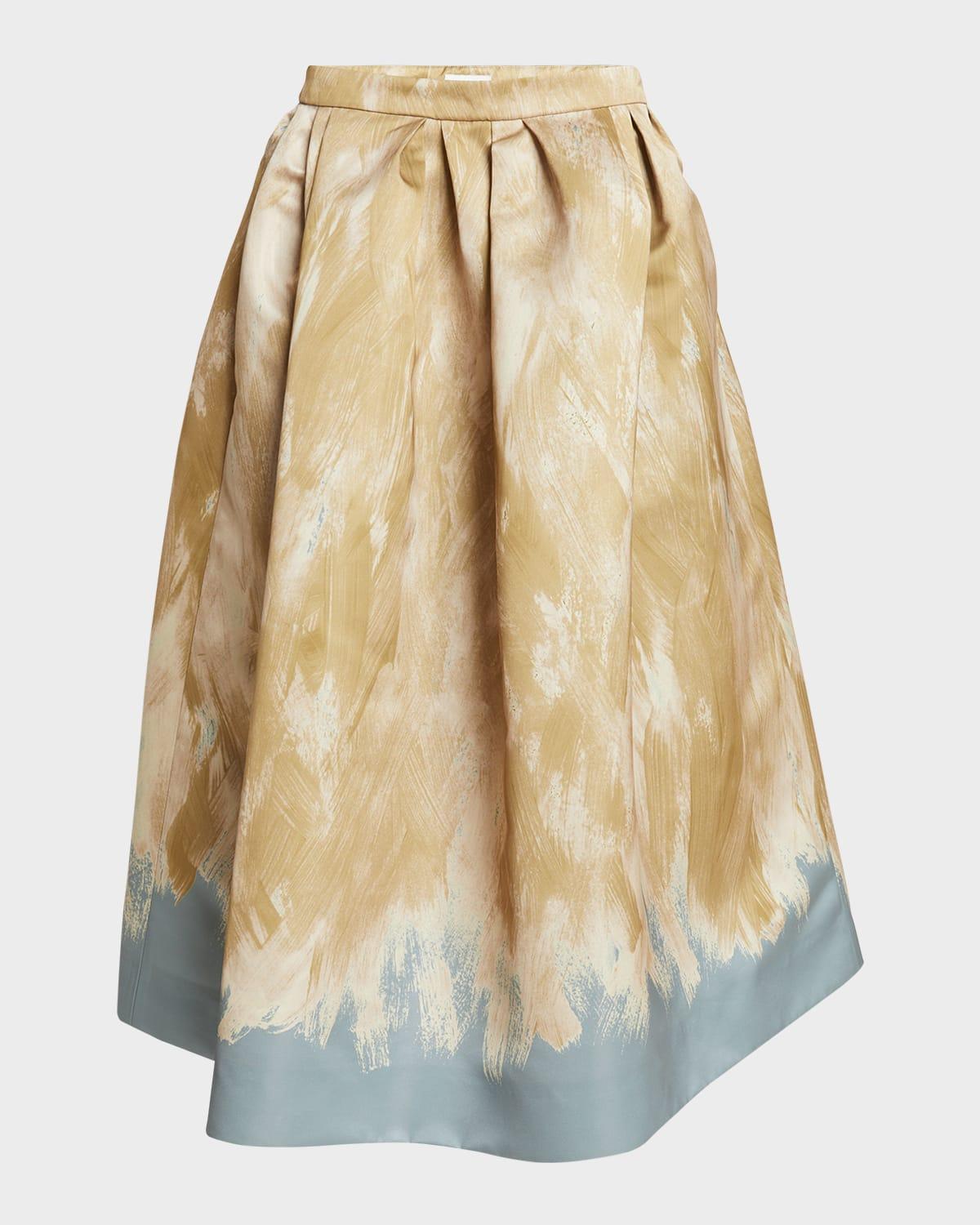 Pleated Printed Matte-satin Midi Skirt In Beige Product Image