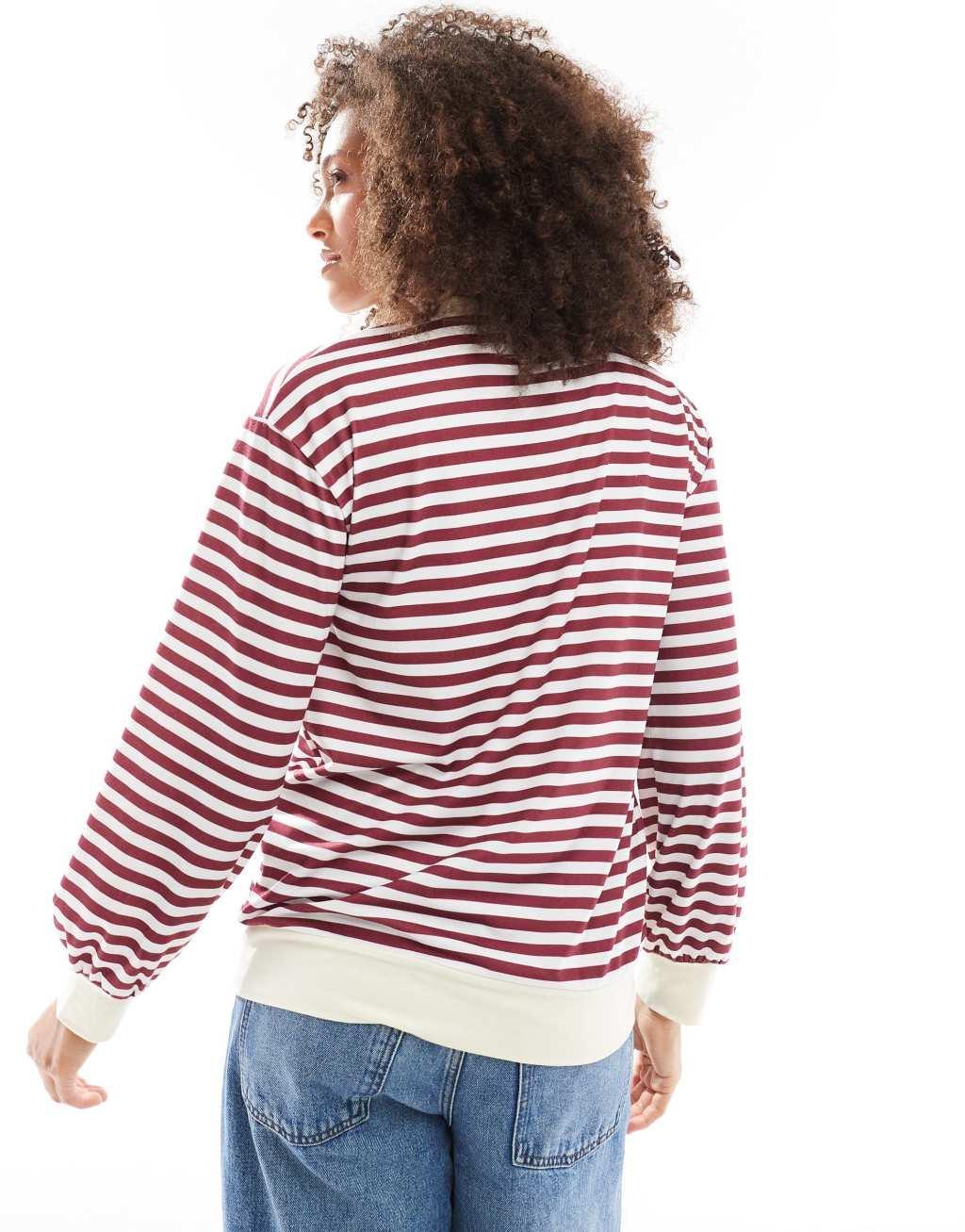 ASOS DESIGN long sleeve striped top with contrast cuffs and neckband in burgundy Product Image