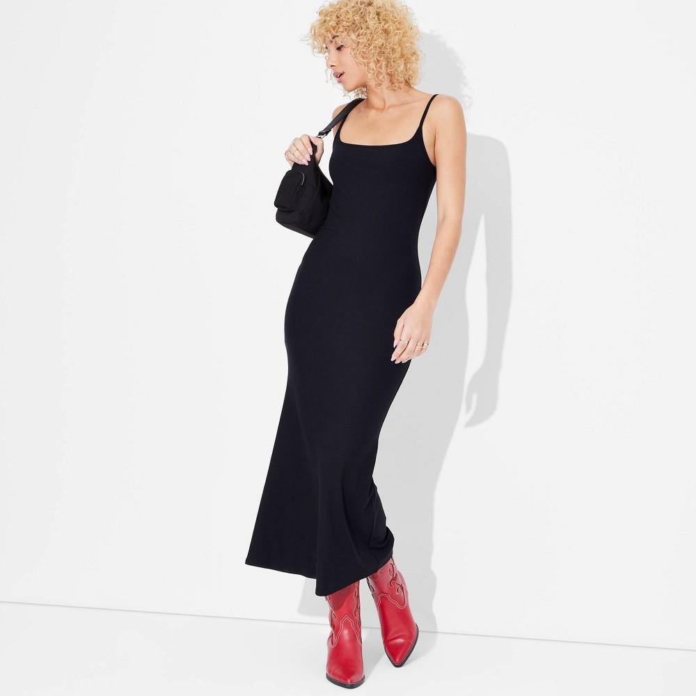 Womens Ribbed Maxi Slip Dress - Wild Fable Black Product Image