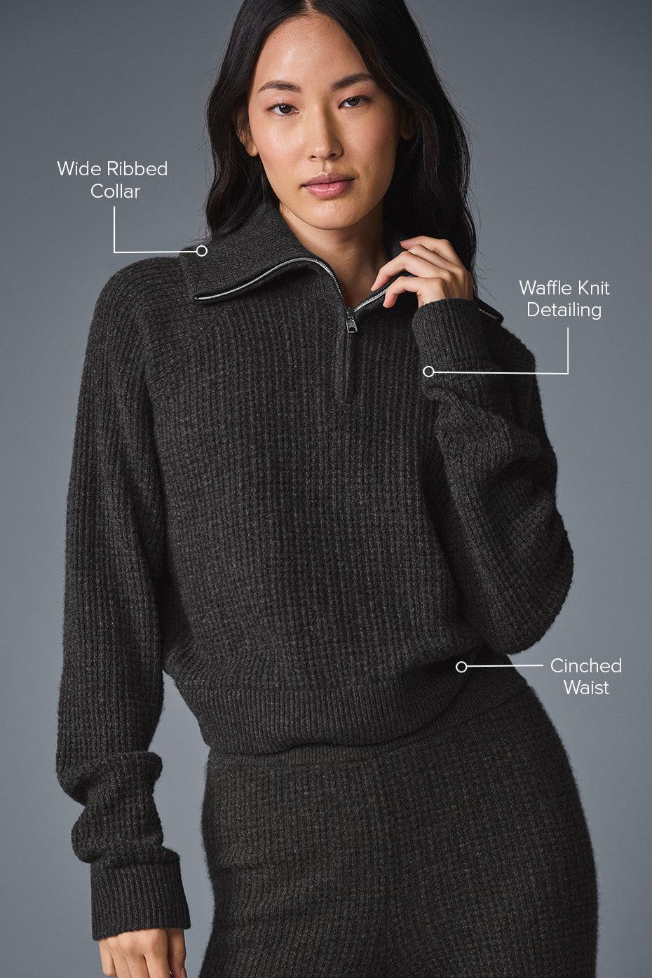 Cashmere Plush Waffle 1/4 Zip Pullover - Dark Heather Grey Female Product Image