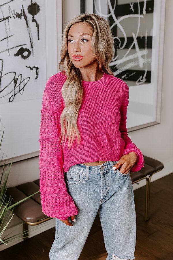 Cityscape Charm Knit Sweater Top in Hot Pink Product Image