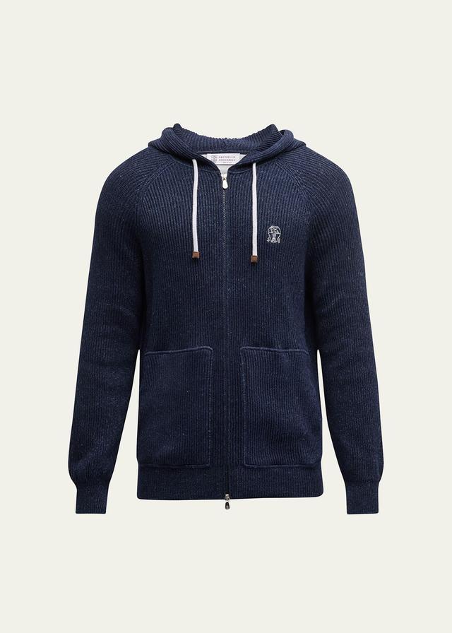 Mens English Rib Knit Hooded Sweatshirt With Zipper Product Image