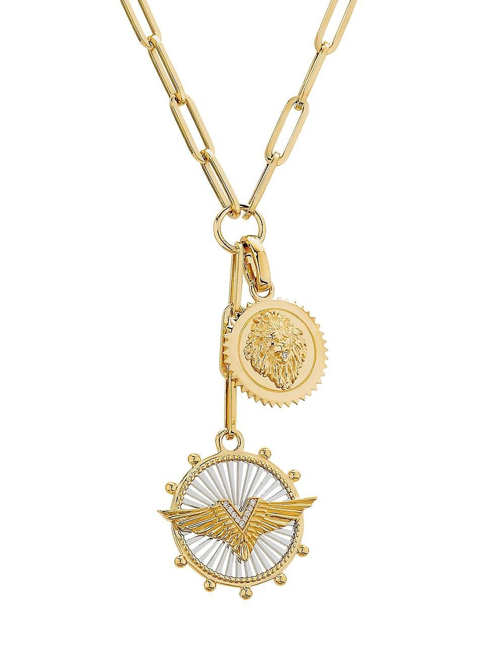 Womens Passion & Strength Two-Tone 18K Gold & 0.008 TCW Diamond Double Medallion Necklace Product Image