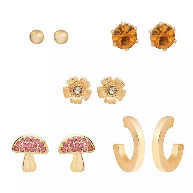 LC Lauren Conrad Mushroom/Flower 5-Pair Earring Set, Womens, Orange Product Image