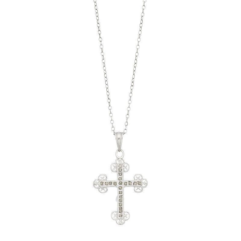 Diamond Mystique Platinum Over Silver Cross Pendant Necklace, Womens Grey Product Image