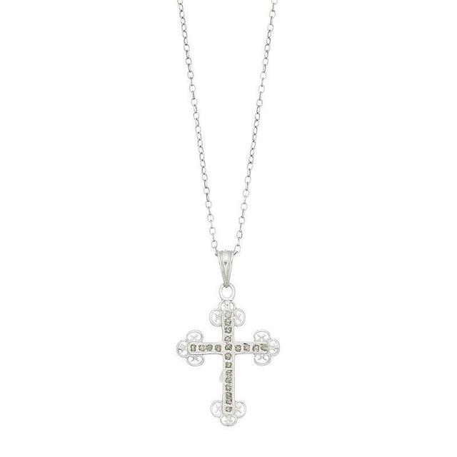 Diamond Mystique Platinum Over Silver Cross Pendant Necklace, Womens Silver Tone Product Image