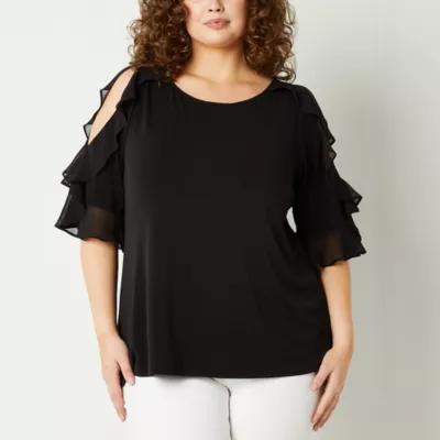 Bold Elements Womens Plus Ruffle Sleeve Cold Shoulder Blouse Product Image