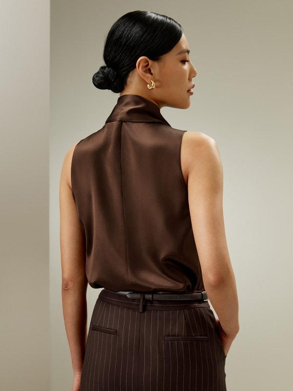 Sleeveless Tie-Neck Silk Blouse Product Image