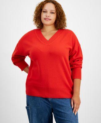 Trendy Plus Size V-Neck Sweater, Created for Macy's Product Image