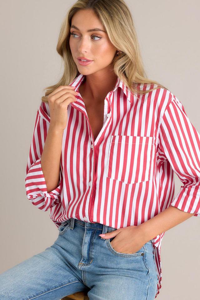 Your Go-To Red Stripe Button Front Top Product Image