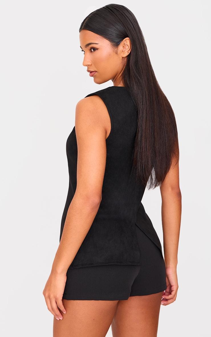 Black Longline Faux Suede Vest Product Image