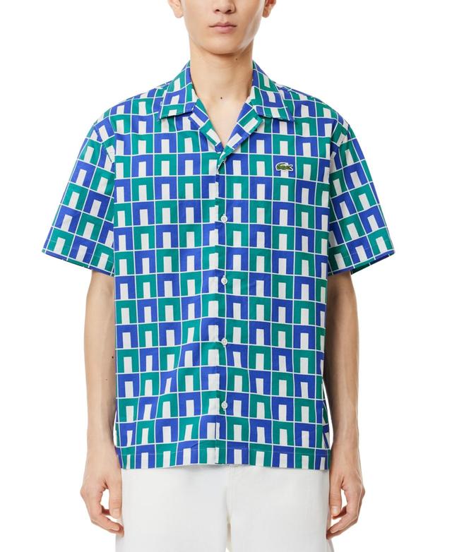 Lacoste Mens Relaxed Fit Short Sleeve Button-Front Printed Camp Shirt Product Image