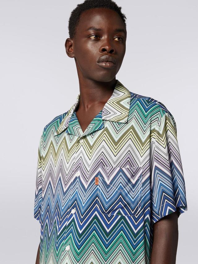 Short-sleeved shirt in viscose with large zigzag print Multicoloured | Missoni Product Image