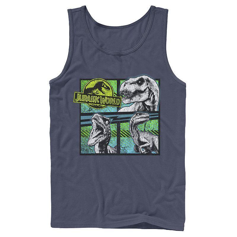 Mens Jurassic World Dinosaurs Group Of 3 Neon Graphic Tank Top Blue Product Image