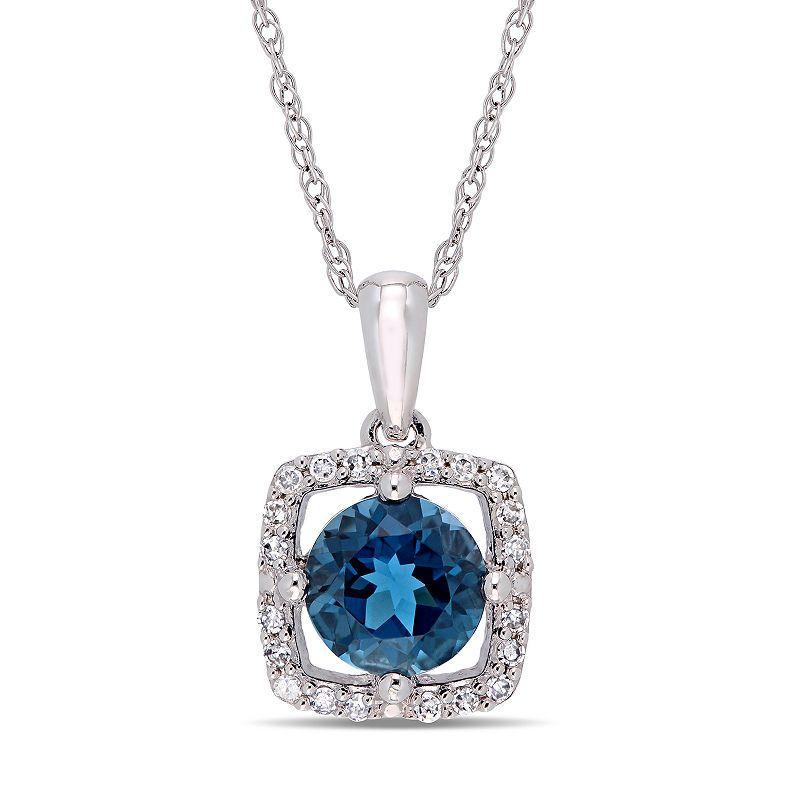 Stella Grace 10k White Gold London Blue Topaz 1/10 Carat T.W. Diamond Frame Pendant Necklace, Womens Product Image