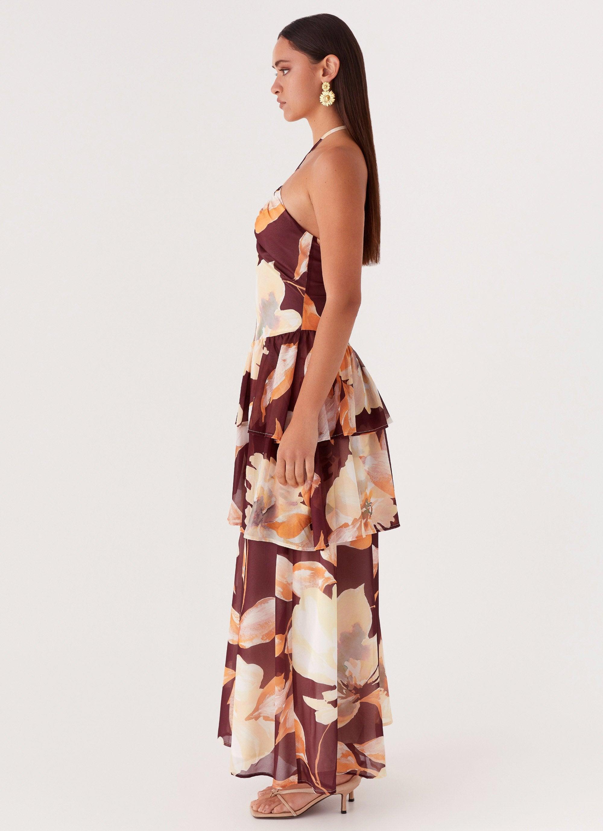 Sunset Chaser Maxi Dress - Brown Floral Product Image