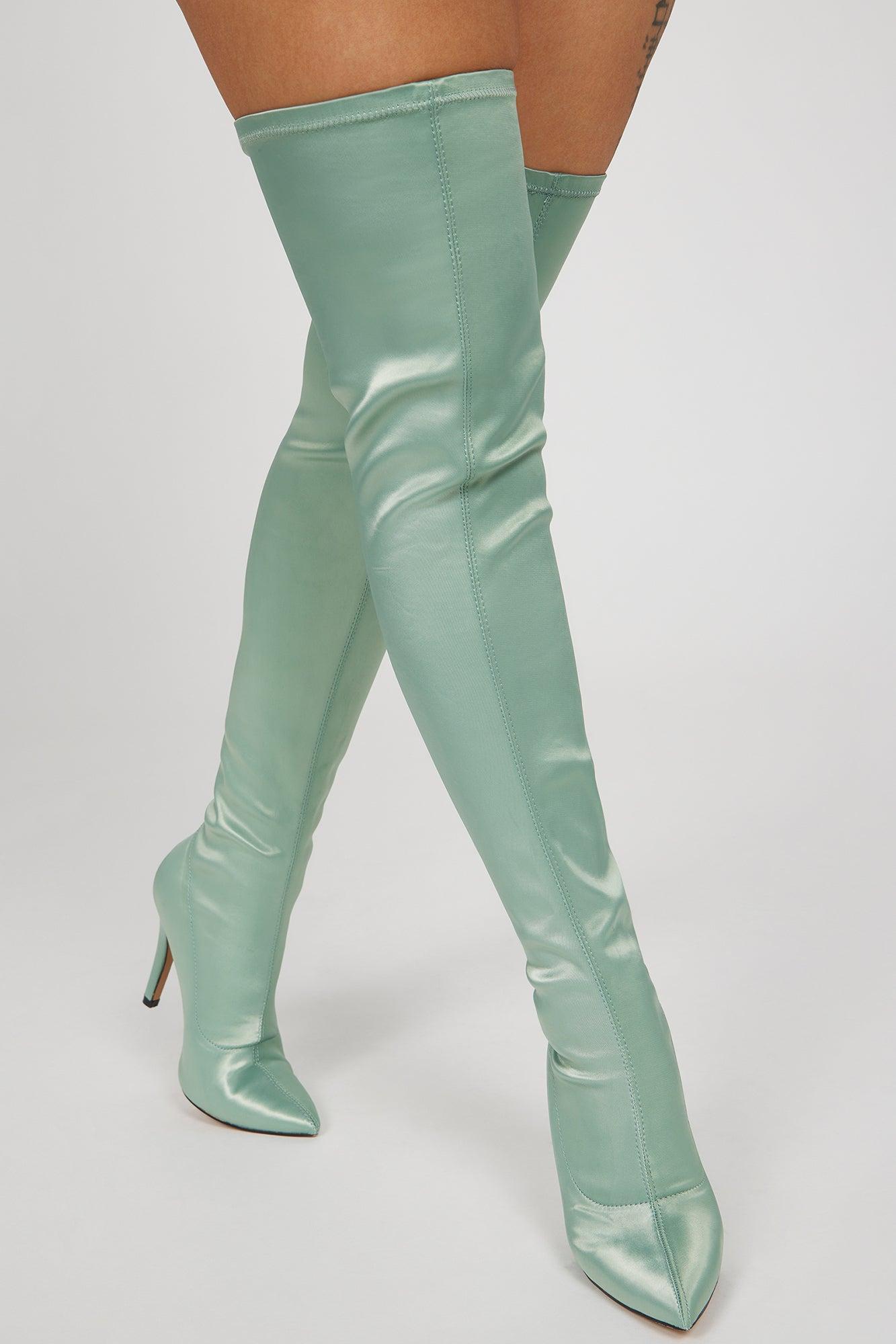 Always Your Babe Over The Knee Heeled Boots - Green Product Image