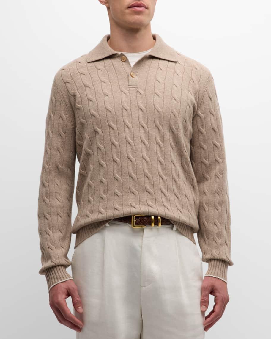 Mens Cashmere Cable Knit Polo Sweater Product Image