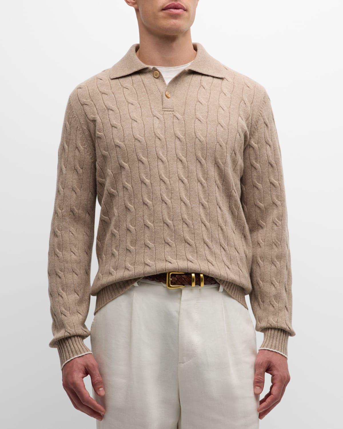 Mens Cashmere Cable Knit Polo Sweater Product Image