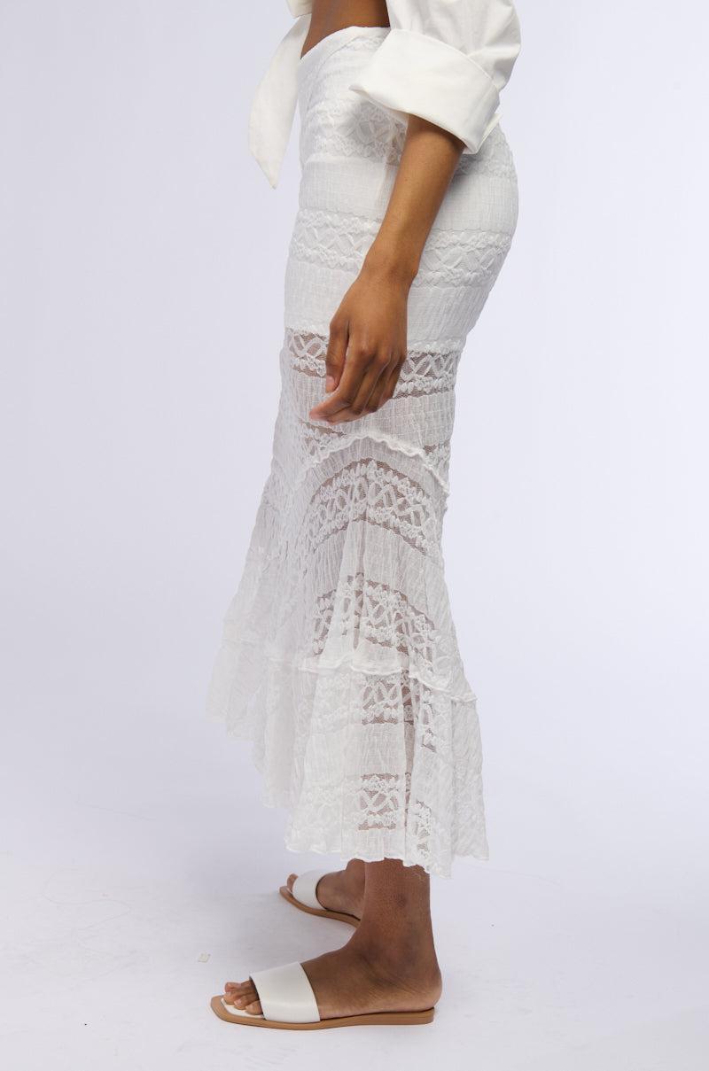 EMELIA LACE TRIM TIERED MIDI SKIRT Product Image