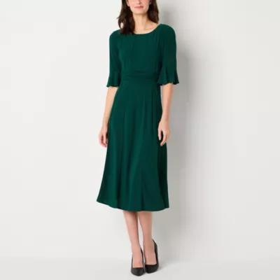 Perceptions Womens 3/4 Sleeve Midi Fit + Flare Dress Product Image