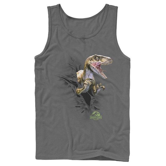 Mens Jurassic Park Velociraptor Tears Through Tank Top Athletic Grey Product Image