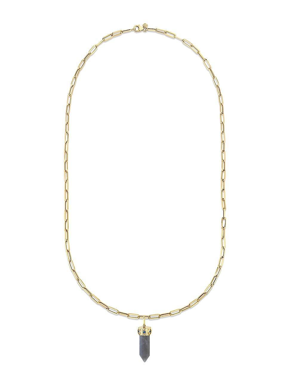 Womens Medium 14K Yellow Gold, Sapphire & Stone Point Pendant Chain Necklace Product Image