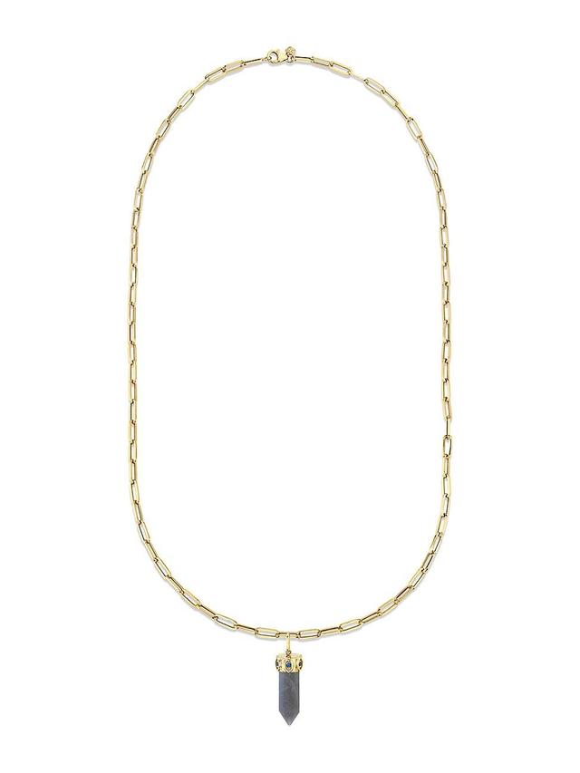 Womens Medium 14K Yellow Gold, Sapphire & Stone Point Pendant Chain Necklace Product Image