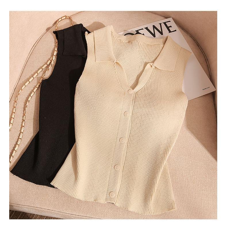 V-Neck Sleeveless Ribbed Knitted Cropped Top Product Image