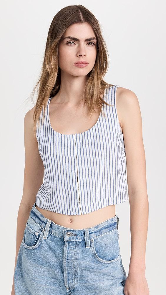 Madewell Scoopneck Crop Tank in Stripe 100% Linen | Shopbop Product Image