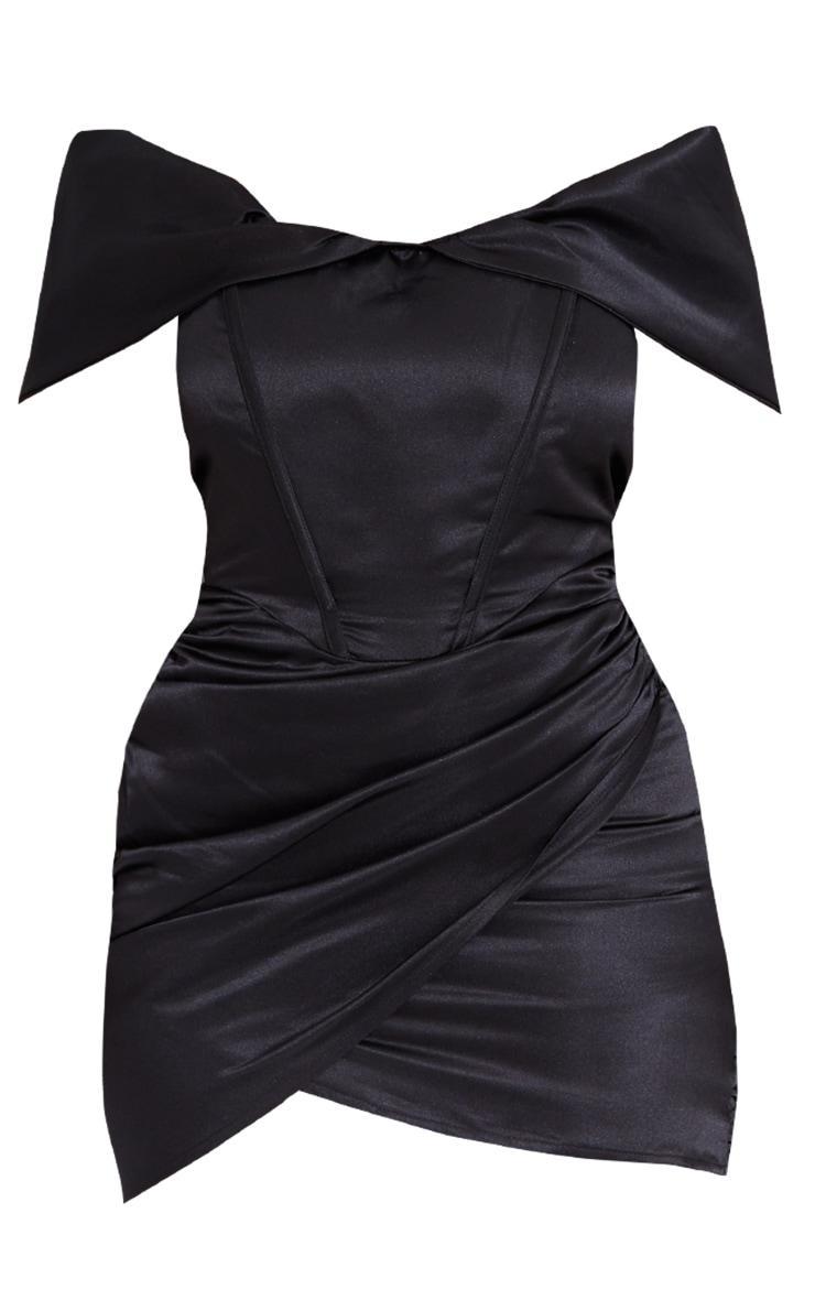 Shape Black Ruched Corset Detail Bardot Bodycon Dress Product Image