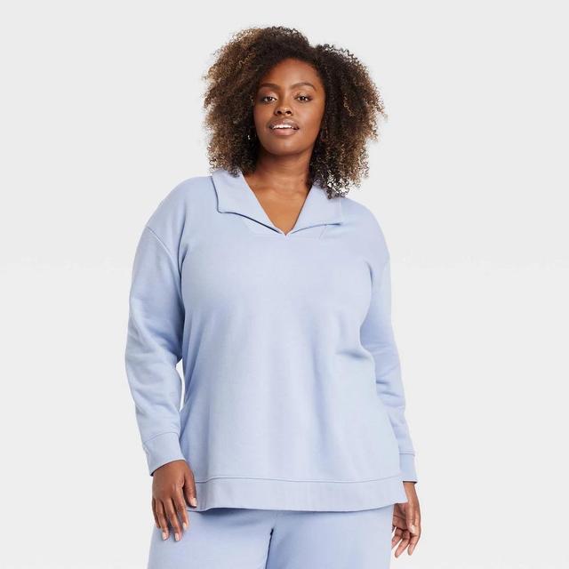 Womens Leisure Tunic Pullover Sweatshirt - Ava & Viv Light Blue 1X Product Image