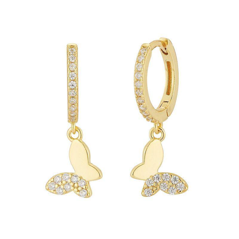 Sunkissed Sterling Cubic Zirconia Butterfly Hoop Drop Earrings, Womens, Gold Tone Product Image