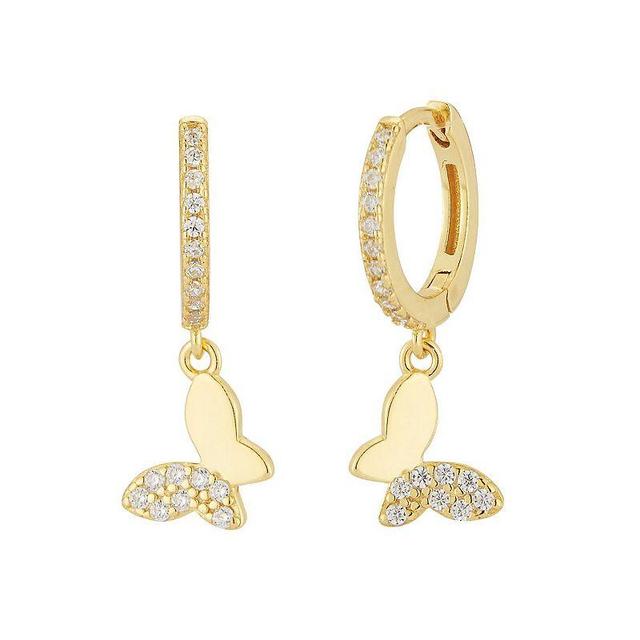 Sunkissed Sterling Cubic Zirconia Butterfly Hoop Drop Earrings, Womens, Gold Product Image